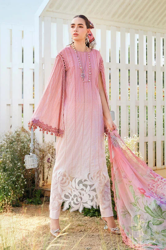 MARIA.B-3PC LAWN PRINTED EMB SHIRT WITH CHIFFON PRINT DUPATTA AND PRINT TROUSER-UR-2836