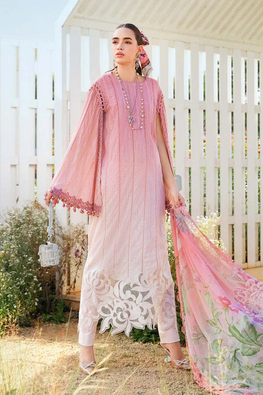 MARIA.B-3PC LAWN PRINTED EMB SHIRT WITH CHIFFON PRINT DUPATTA AND PRINT TROUSER-UR-2836