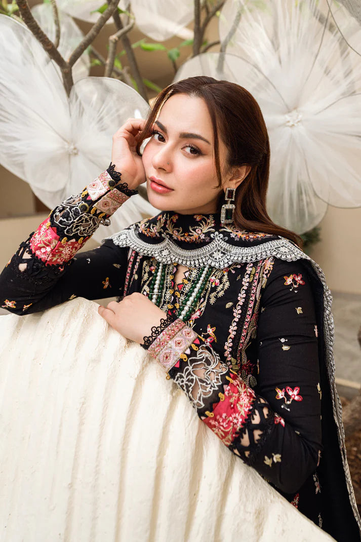 QALAMQAR- 3PC LAWN EMBROIDERED WITH MONARK HEAVY EMBROIDERED READY TO WEAR DUPATTA-UR-BLACK