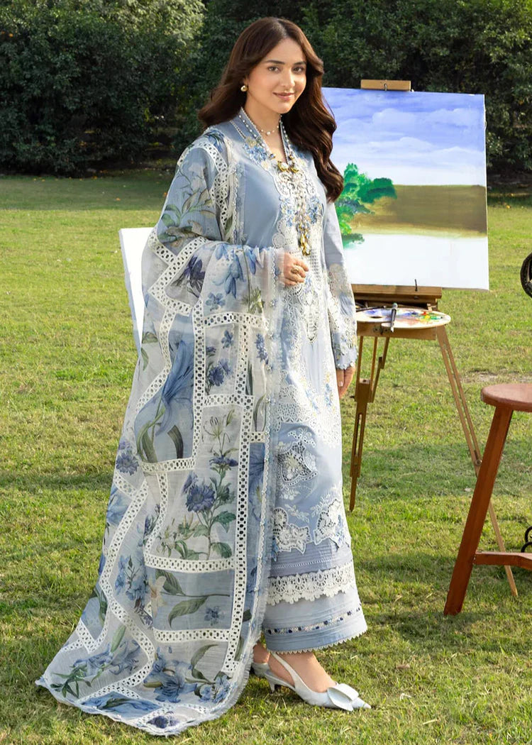 ELAF-3PC LAWN EMBROIDERED SHIRT WITH CHIFFON PRINTED DUPATTA AND TROUSER-UR-4261