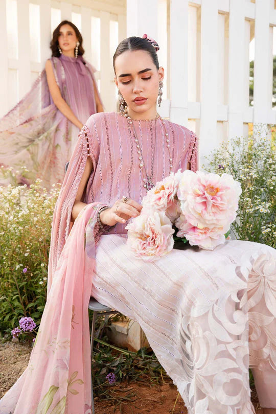 MARIA.B-3PC LAWN PRINTED EMB SHIRT WITH CHIFFON PRINT DUPATTA AND PRINT TROUSER-UR-2836