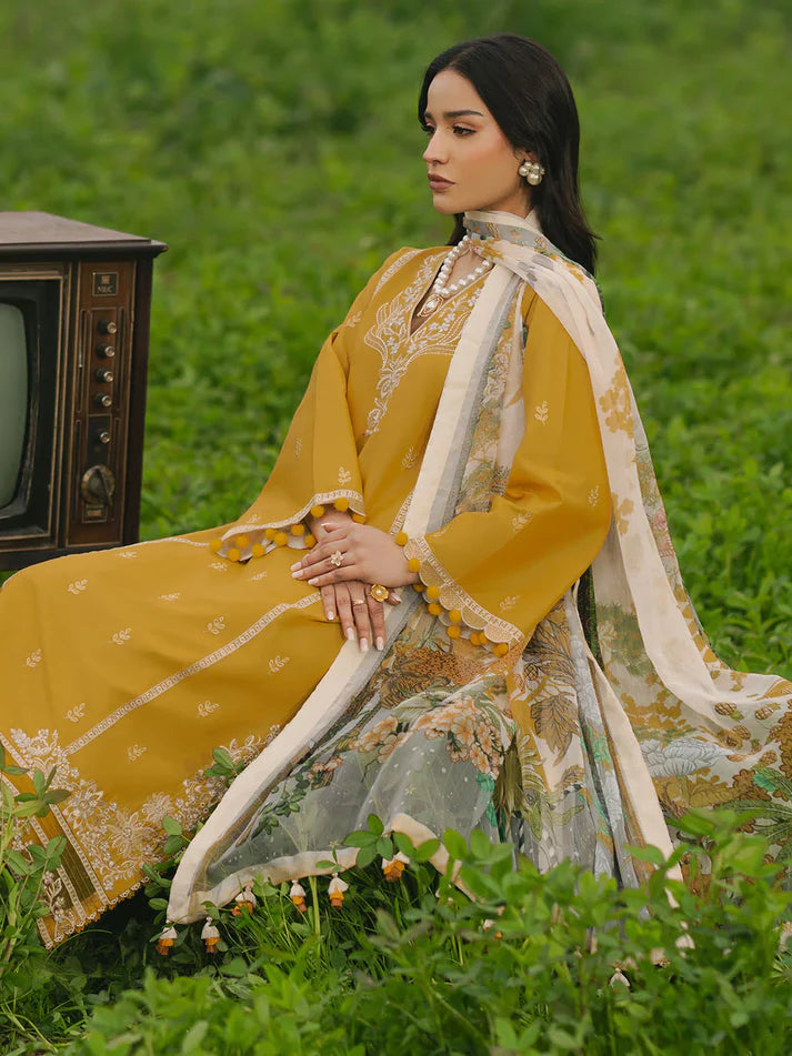 IZEL-3PC LAWN EMBROIDERED SHIRT WITH MONARK PRINT DUPATTA AND TROUSER-UR-2863