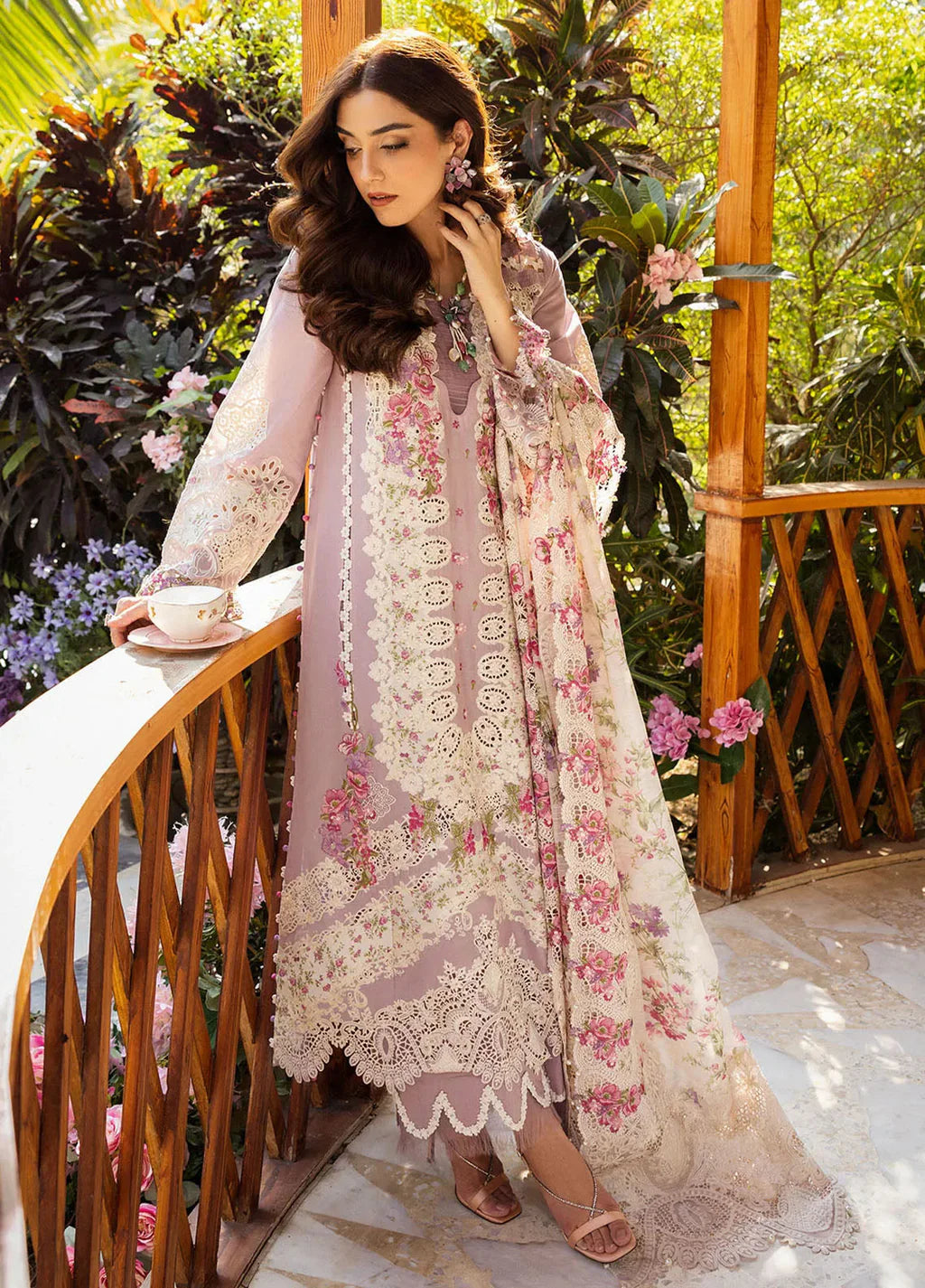 ELAF-3PC LAWN EMBROIDERED SHIRT WITH CHIFFON EMBROIDERED PRINTED DUPATTA AND TROUSER-UR-3643
