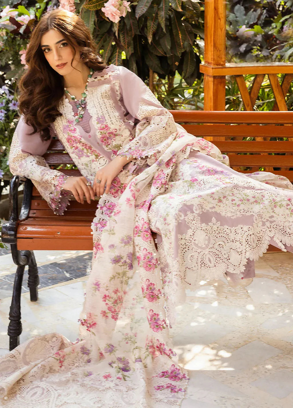 ELAF-3PC LAWN EMBROIDERED SHIRT WITH CHIFFON EMBROIDERED PRINTED DUPATTA AND TROUSER-UR-3643