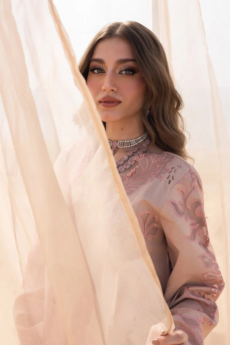 RANG RASIYA-3PC DHANAK LASERWORK & SEQUIN EMBROIDERED SHIRT WITH DHANAK SEQUINS EMBROIDERED SHAWL AND TROUSER-UR-4656