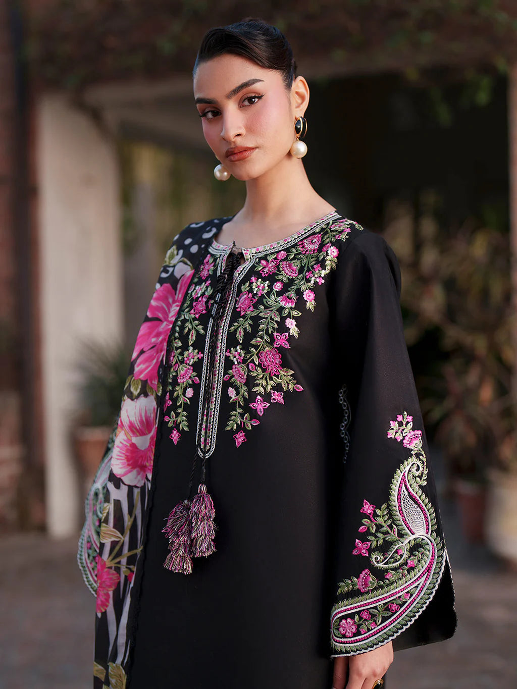 MAHNUR-3PIECE LAWN EMBROIDERED SHIRT WITH CHIFFON PRINTED DUPATTA AND TROUSER-UR-4591
