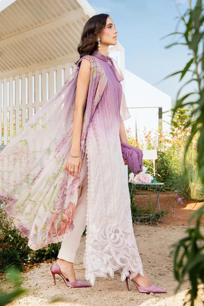 MARIA.B-3PC LAWN PRINTED EMB SHIRT WITH CHIFFON PRINT DUPATTA AND PRINT TROUSER-UR-2844