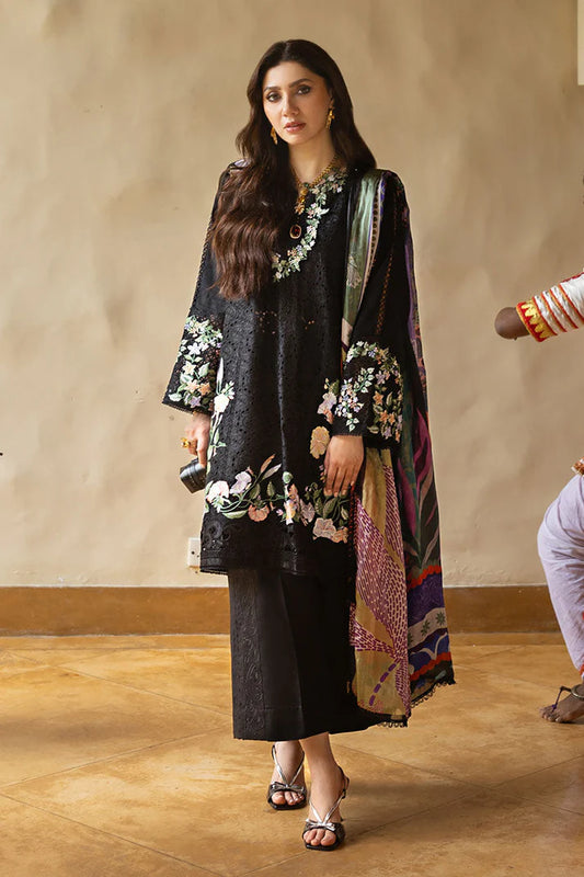 MUSHQ-3PC LAWN EMBROIDERED SHIRT WITH MONARK PRINT DUAPATTA AND TROUSER-UR-2843
