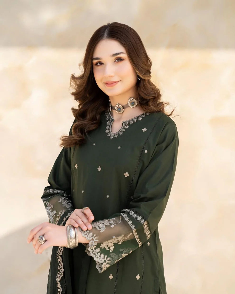 LAZULI-3PC LAWN EMBROIDERED SHIRT WITH CHIFFON EMBROIDERED DUPATTA AND TROUSER-UR-2591