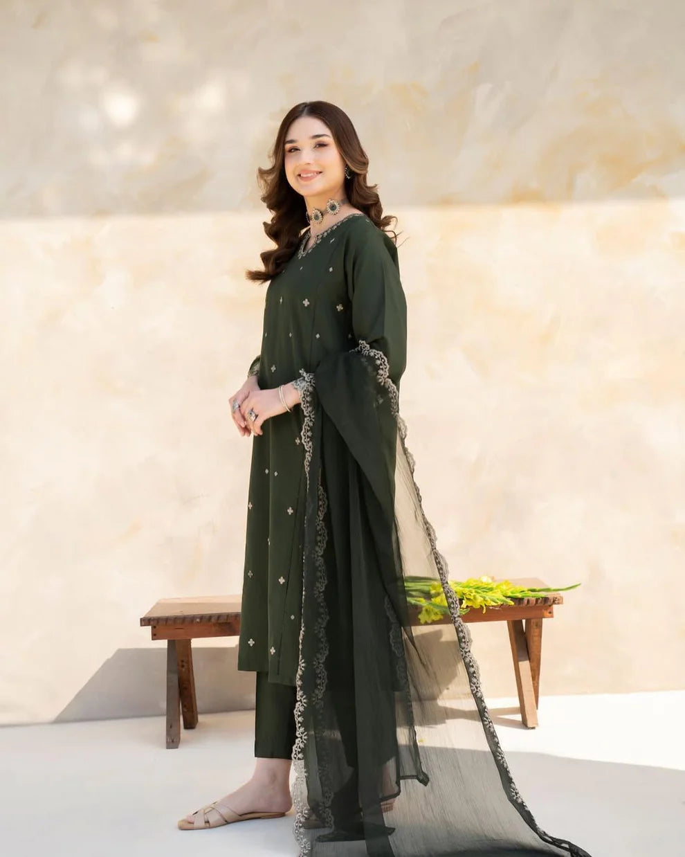 LAZULI-3PC LAWN EMBROIDERED SHIRT WITH CHIFFON EMBROIDERED DUPATTA AND TROUSER-UR-2591