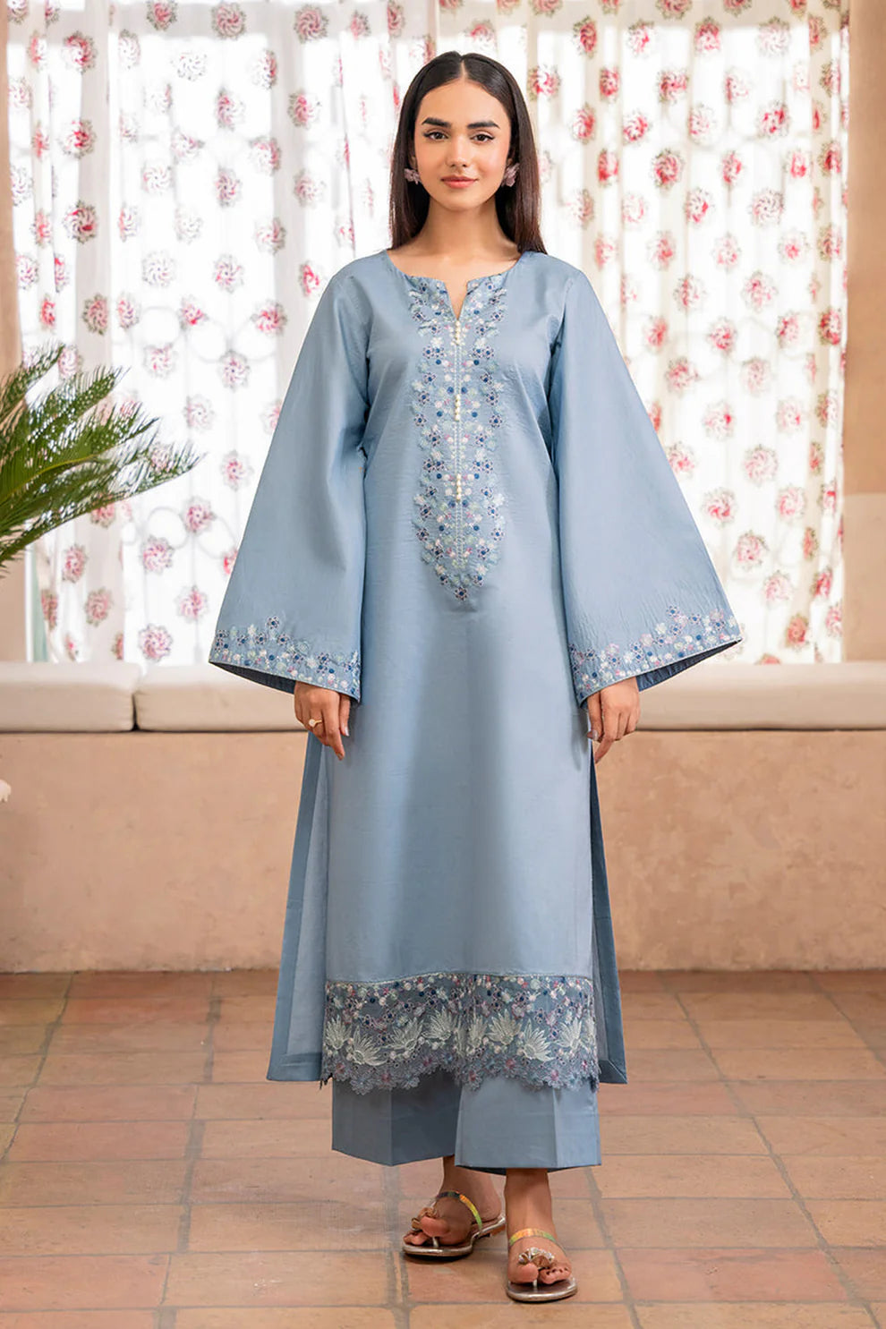 IZEL-2PC DHANAK EMBROIDERED SHIRT WITH DHANAK TROUSER-UR-3310