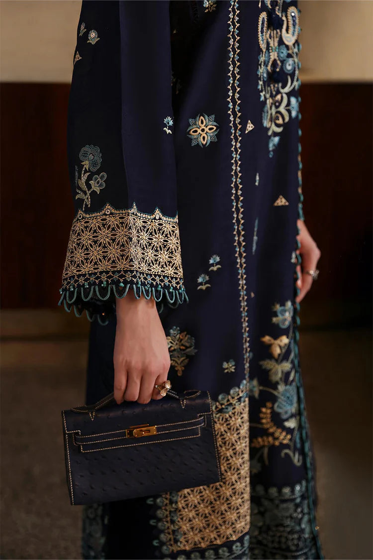 ZAHA-3PC DHANAK EMBROIDERED SHIRT WITH DHANAK EMBROIDRED SHAWL & TROUSER-UR-3854