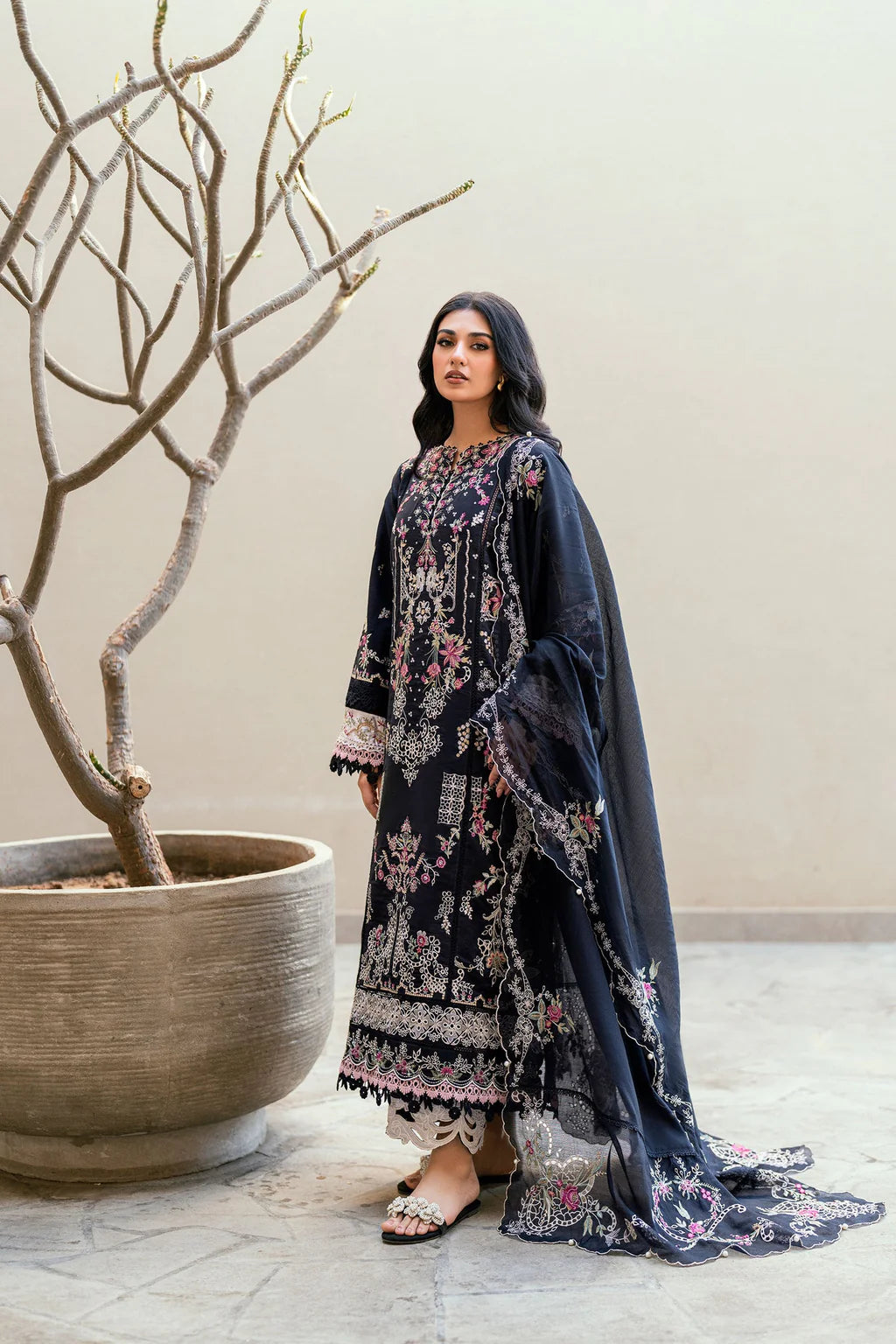 FLORENT-3PC LAWN EMBROIDERED SHIRT WITH KHADDI NET EMBROIDERED DUPATTA & TROUSER