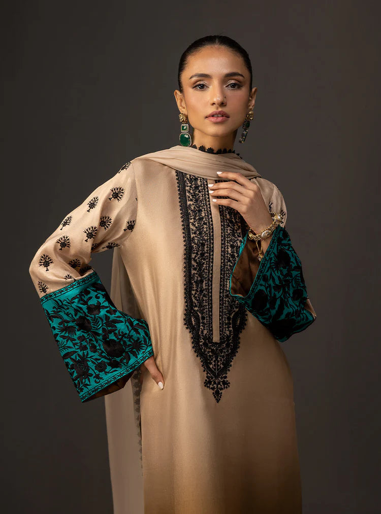 ZAINAB CHOTANI-3PC SHAMOZ SILK PRINT EMBROIDERED SHIRT WITH SOFT SILK PRINT DUPATTA & SILK TROUSER-UR-1903