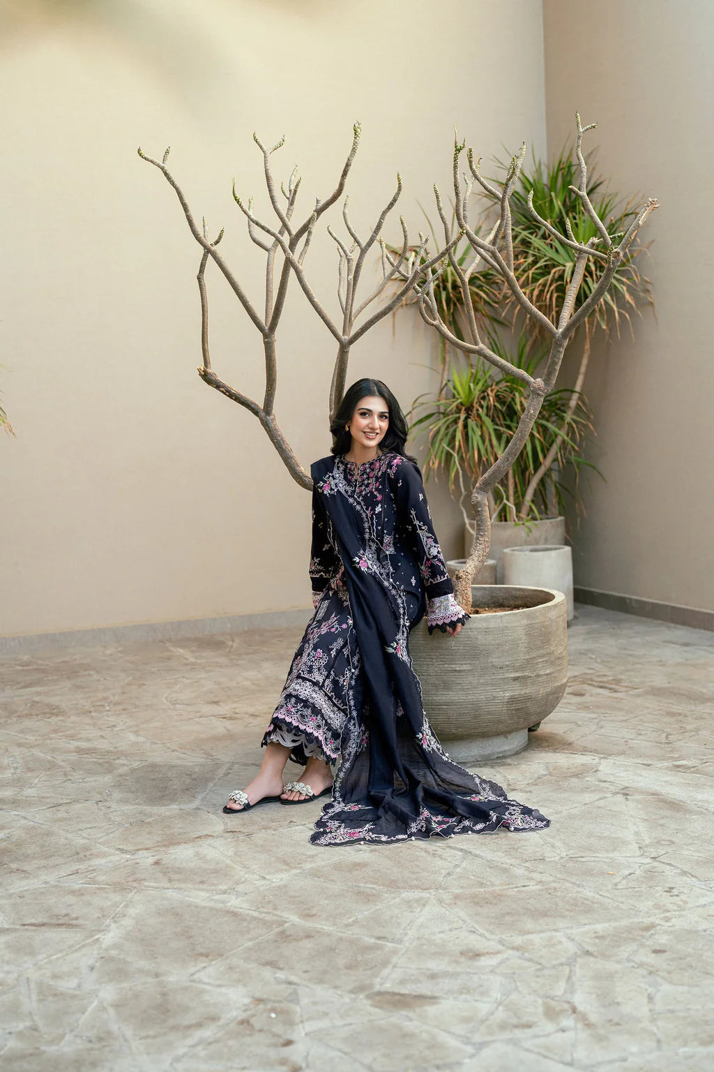 FLORENT-3PC LAWN EMBROIDERED SHIRT WITH KHADDI NET EMBROIDERED DUPATTA & TROUSER