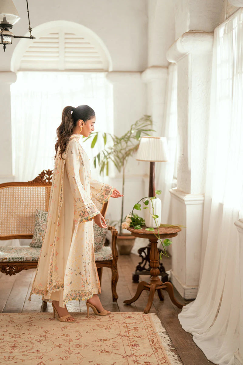 QALAMQAR - 3PC LAWN EMBROIDERED SHIRT WITH ORGANZA EMBROIDERED DUPATTA AND TROUSER-UR-3255