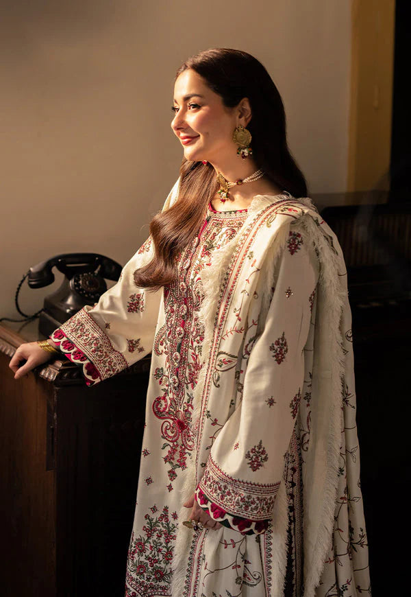 ASIM JOFA-3PC DHANAK SEQUENCE EMBROIDERED SHIRT WITH DHANAK EMBROIDERED SHAWL & DHANAK TOUSER-UR-4010