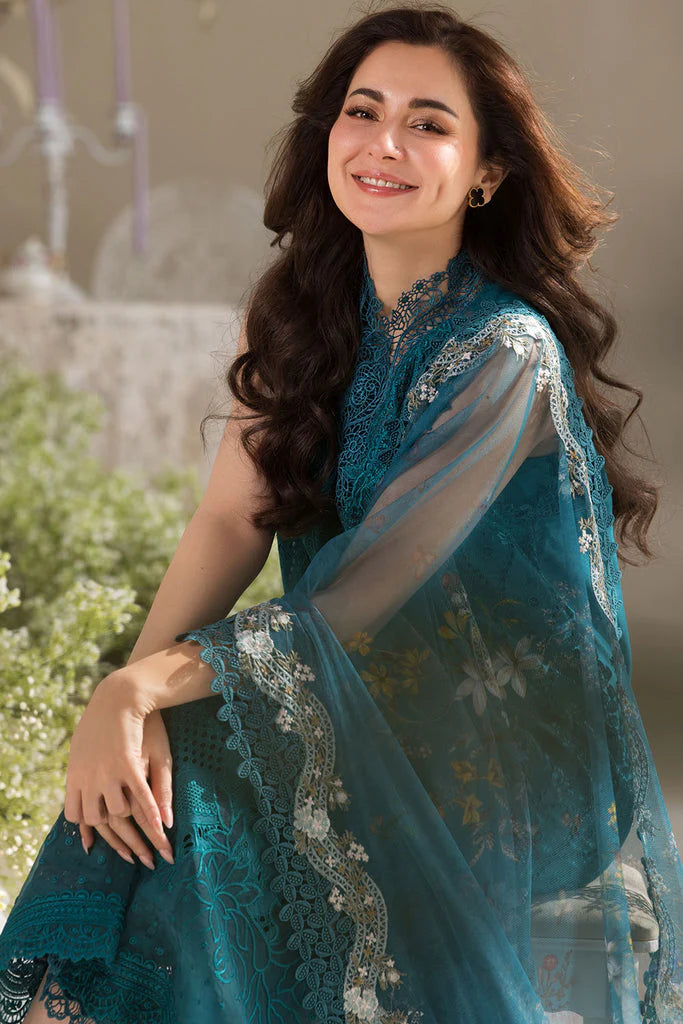 SOBIA NAZIR-3PC LAWN LASERCUT EMBROIDERED SHIRT WITH COTTON NET EMBROIDERED PRINT DUPATTA AND TROUSER-UR-2806