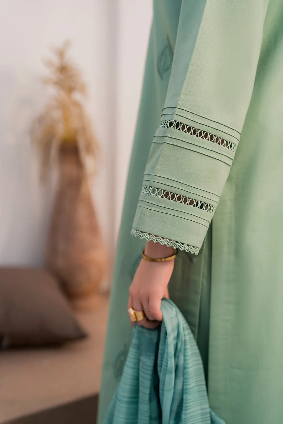 HANA- 3PC LAWN EMBROIDERED SHIRT WITH MONARK PRINT DUPATTA AND TROUSER-UR-2529