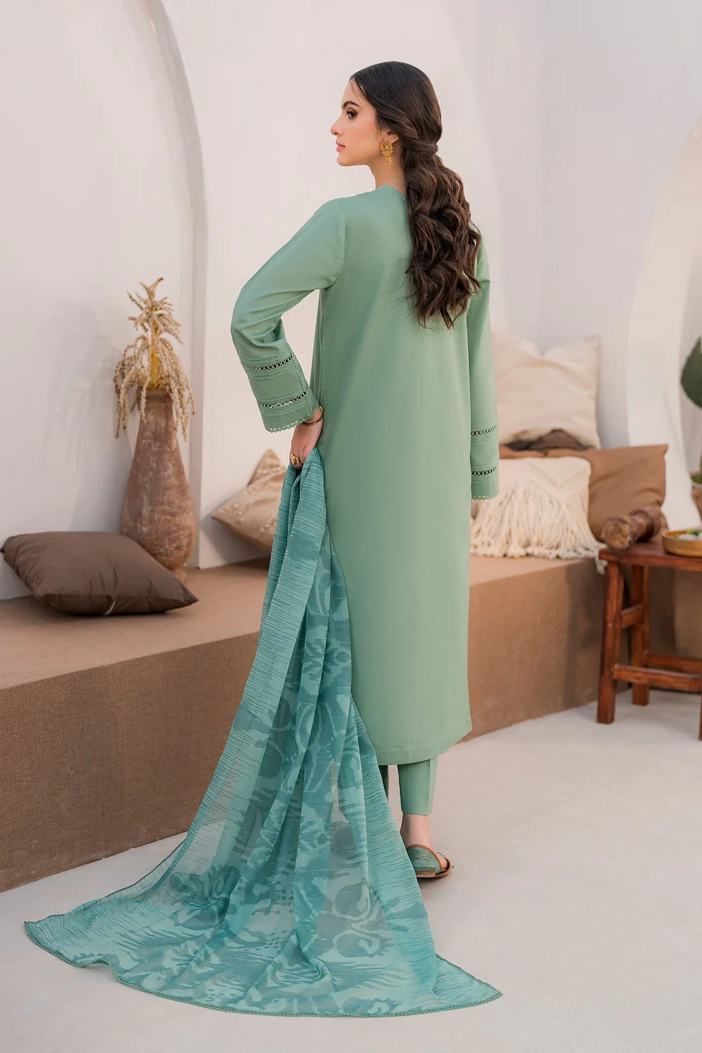 HANA- 3PC LAWN EMBROIDERED SHIRT WITH MONARK PRINT DUPATTA AND TROUSER-UR-2529
