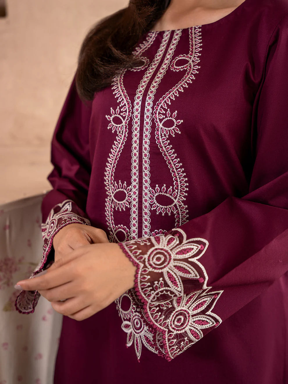 IZEL-2PC DHANAK EMBROIDERED SHIRT WITH DHANAK TROUSER-UR-3301