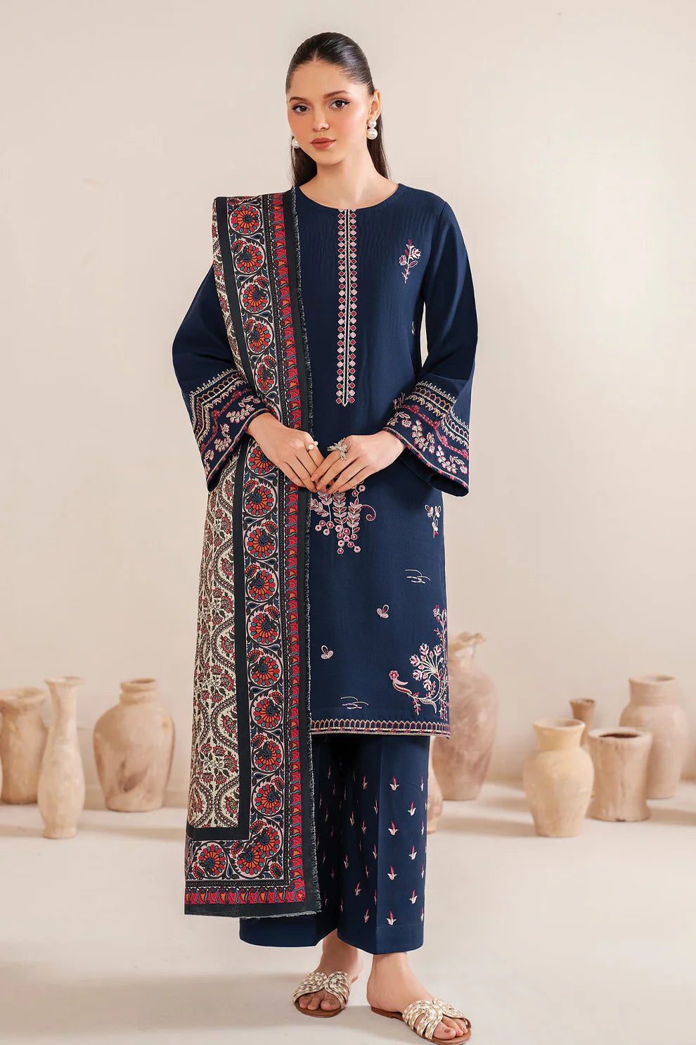 GARNET-3PC LAWN EMBROIDERED SHIRT WITH MONARK PRINT DUPATTA & LAWN TROUSER-UR-2578