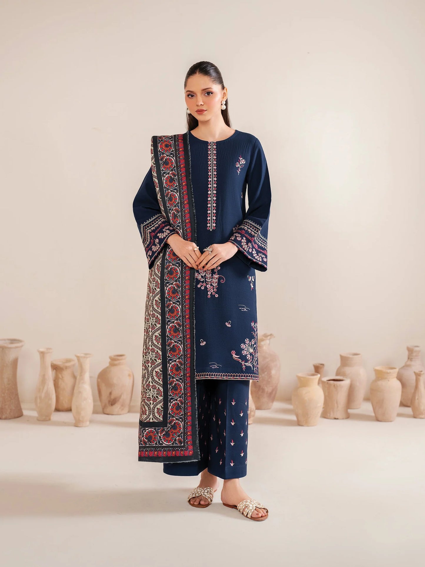 GARNET-3PC LAWN EMBROIDERED SHIRT WITH MONARK PRINT DUPATTA & LAWN TROUSER-UR-2578