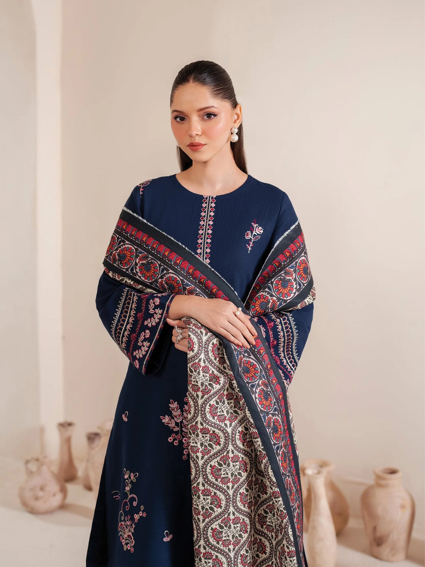 GARNET-3PC LAWN EMBROIDERED SHIRT WITH MONARK PRINT DUPATTA & LAWN TROUSER-UR-2578