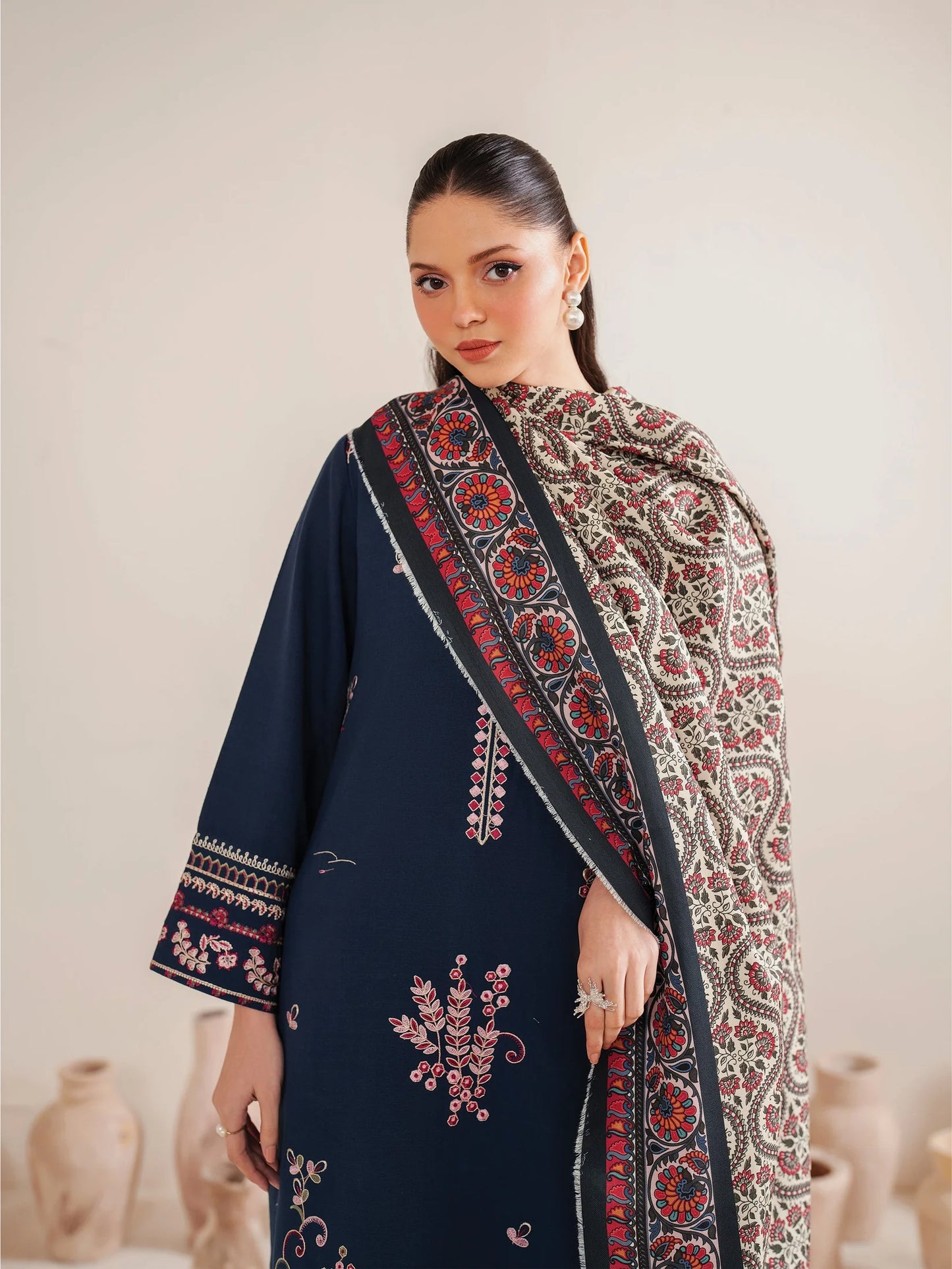 GARNET-3PC LAWN EMBROIDERED SHIRT WITH MONARK PRINT DUPATTA & LAWN TROUSER-UR-2578