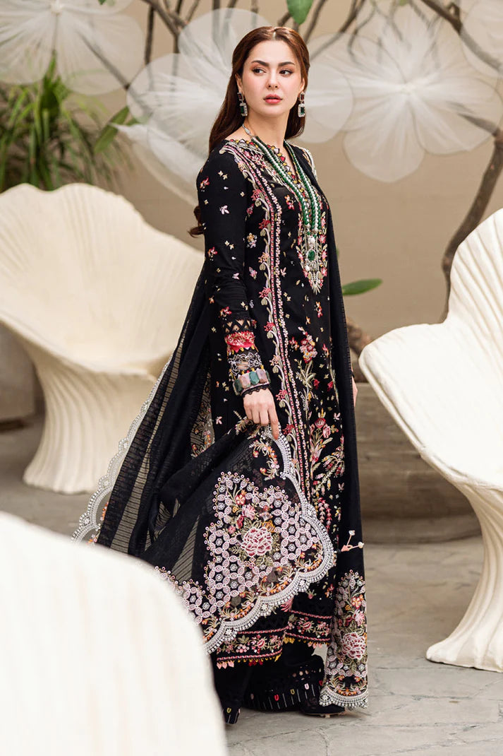 QALAMQAR- 3PC LAWN EMBROIDERED WITH MONARK HEAVY EMBROIDERED READY TO WEAR DUPATTA-UR-BLACK