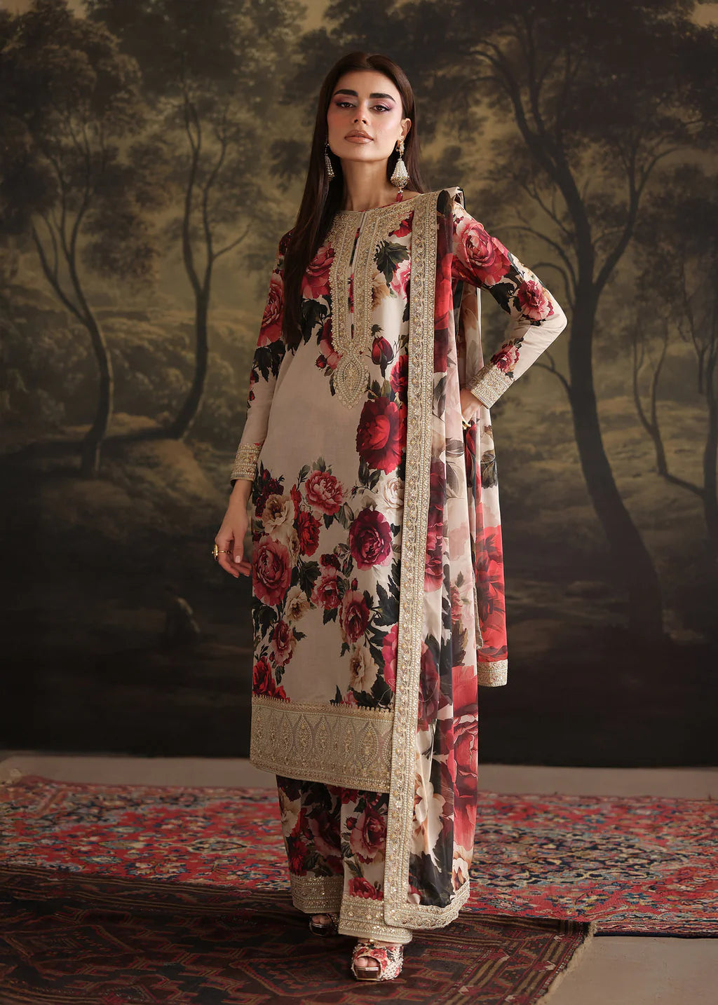 ZAINAB CHOTANI-3PC SHAMOZ SILK PRINT EMBROIDERED SHIRT WITH SOFT SILK PRINT EMBROIDERED DUPATTA & EMB SILK TROUSER-UR-1902