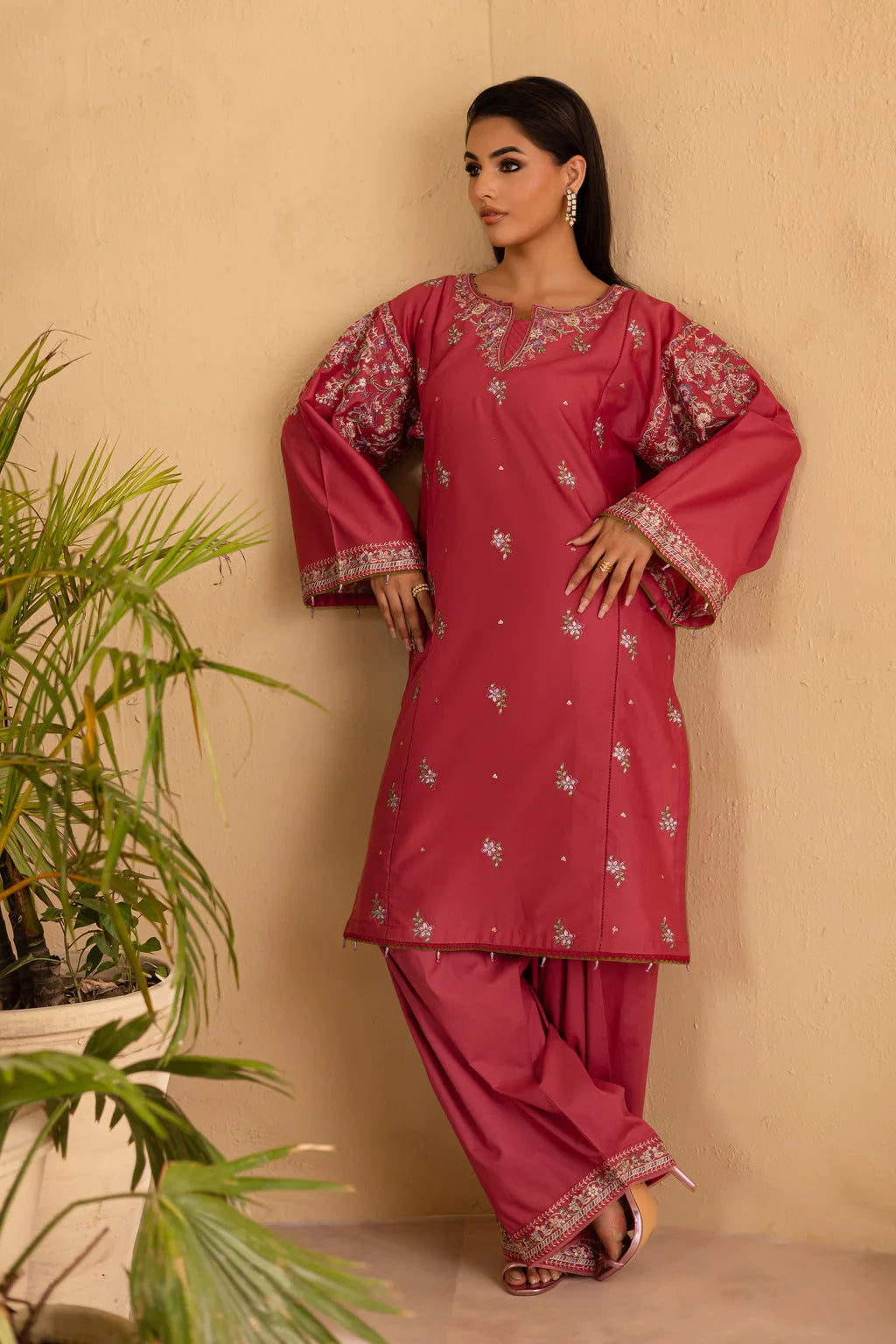 BATIK-2PC DHANAK EMBROIDERED SHIRT & EMBROIDERED TROUSER-UR-3821
