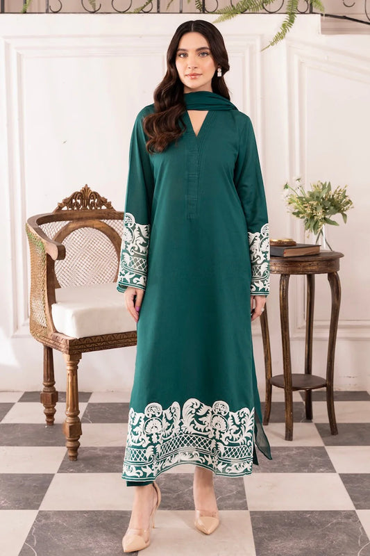 Asim Jofa-Lawn 3pc Embroidered Shirt With Bamber Chiffon Dupatta & Trouser-UR-2507