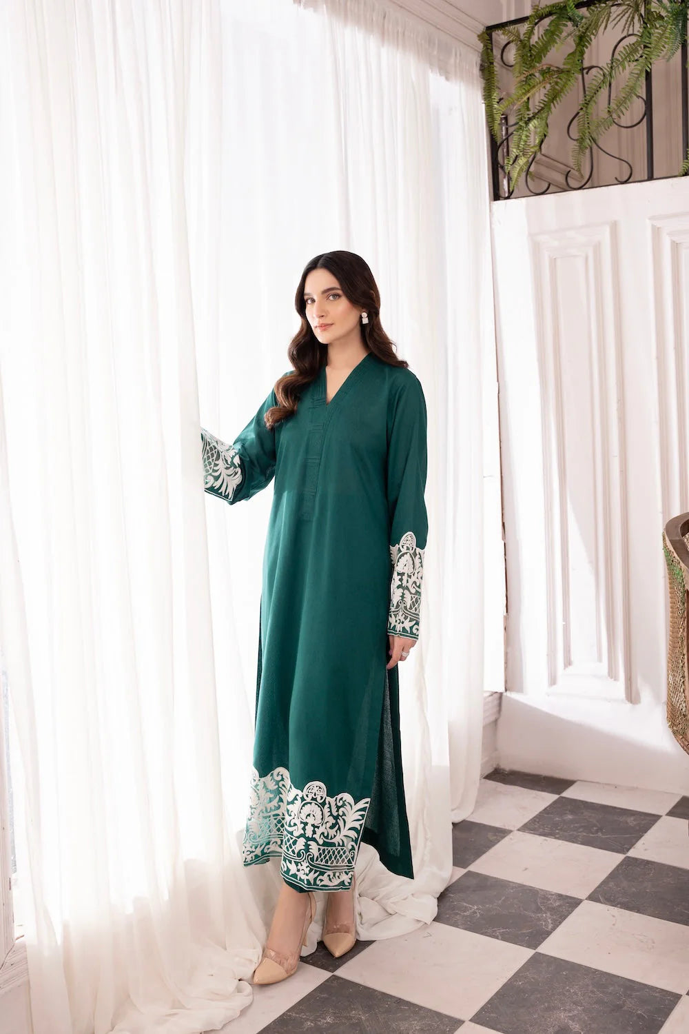 Asim Jofa-Lawn 3pc Embroidered Shirt With Bamber Chiffon Dupatta & Trouser-UR-2507