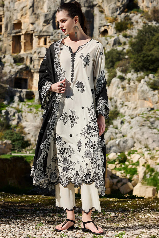 IMAGE-3PC LAWN EMBROIDERED SHIRT WITH CHIFFON EMBROIDERED DUPATTA AND EMB TROUSER-UR-2834