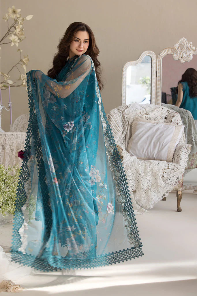 SOBIA NAZIR-3PC LAWN LASERCUT EMBROIDERED SHIRT WITH COTTON NET EMBROIDERED PRINT DUPATTA AND TROUSER-UR-2806