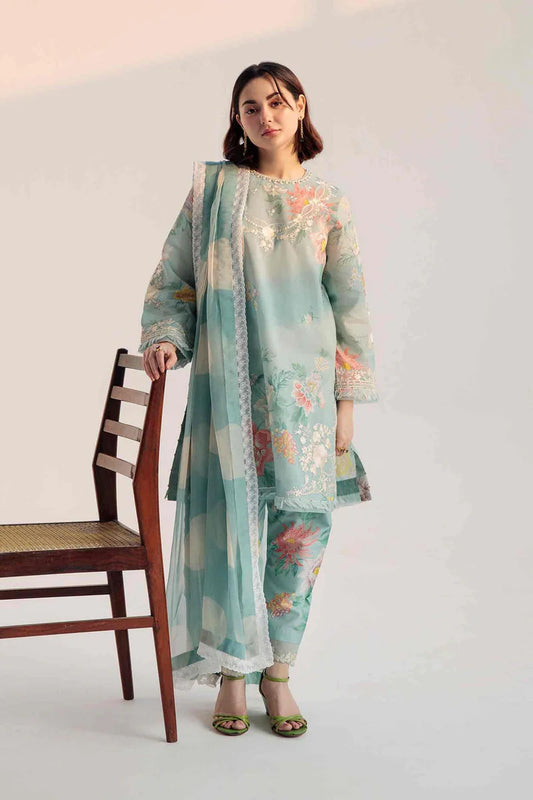 ZARA SHAHJAHAN-3PC LAWN PRINTED EMBROIDERED SHIRT CHIFFON PRINTED DUAPTTA AND TROUSER-UR-2830