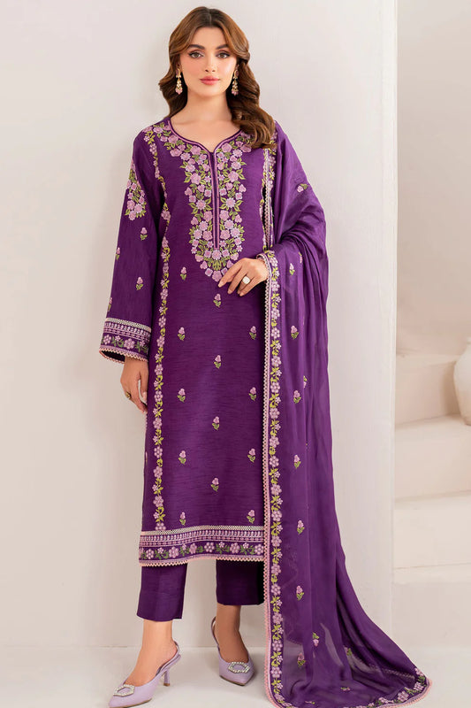 GARNET-3PC LAWN EMBROIDERED SHIRT WITH CHIFFON EMBROIDERED DUPATTA AND TROUSER-UR-2566