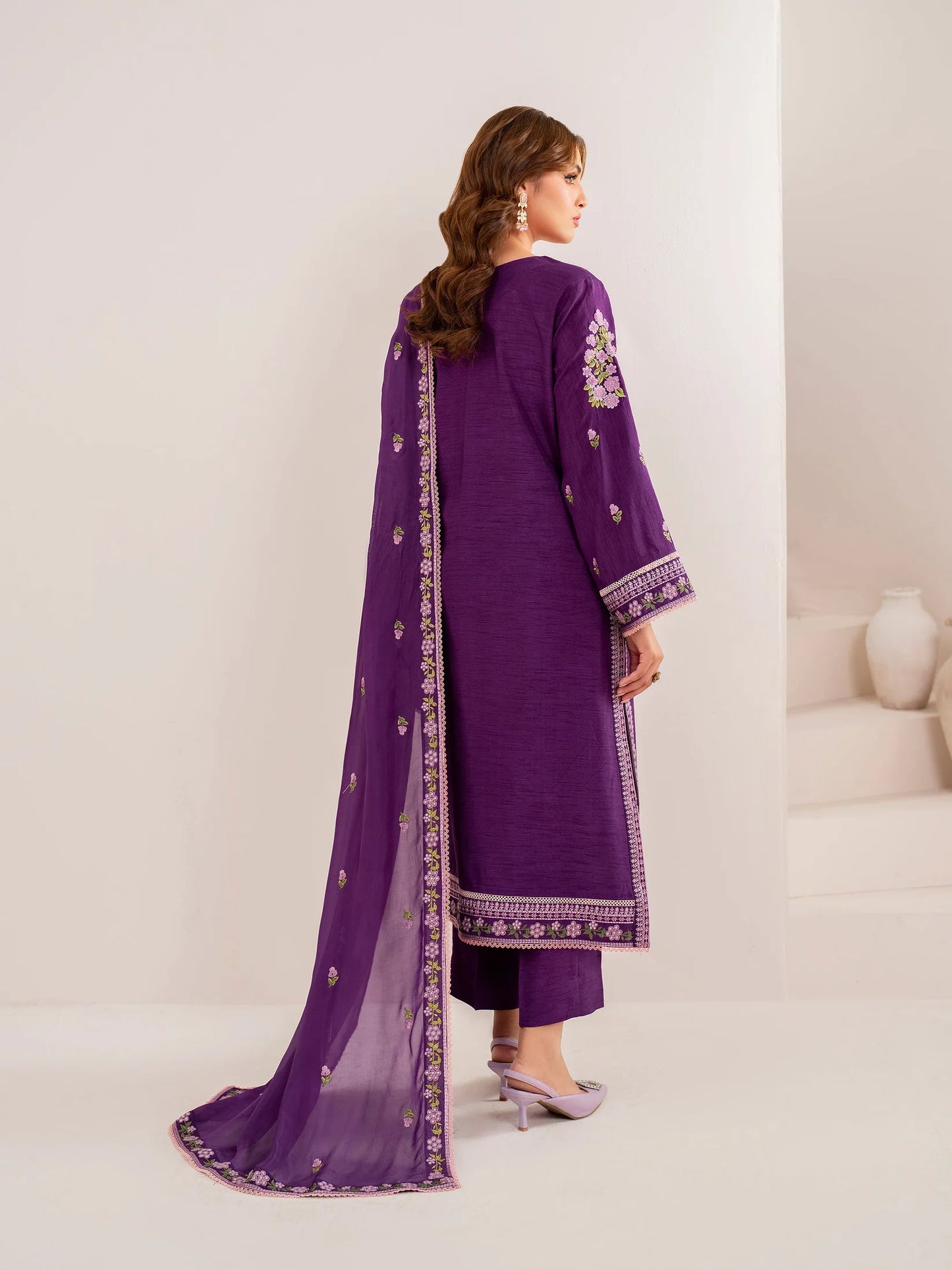 GARNET-3PC LAWN EMBROIDERED SHIRT WITH CHIFFON EMBROIDERED DUPATTA AND TROUSER-UR-2566