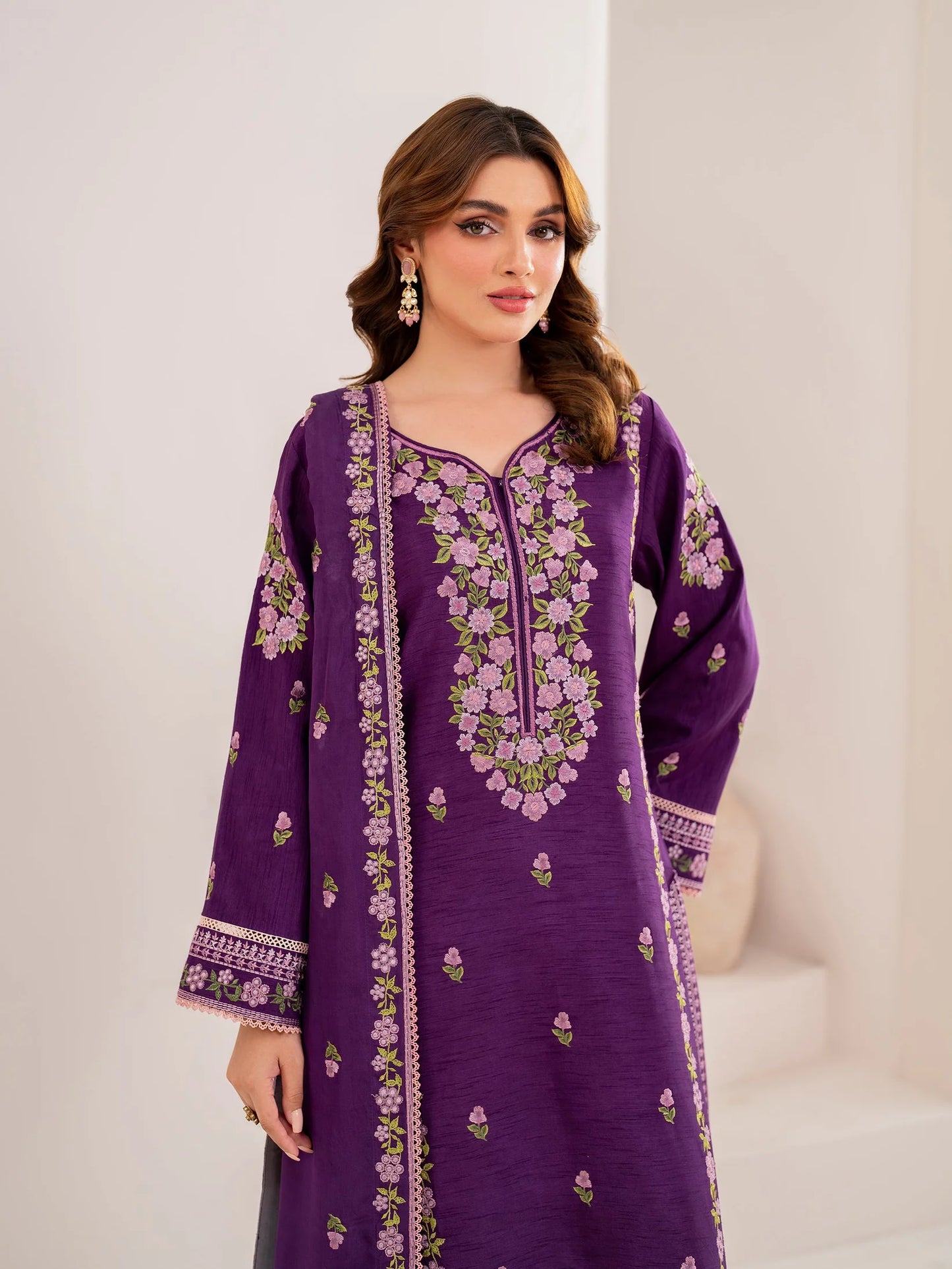 GARNET-3PC LAWN EMBROIDERED SHIRT WITH CHIFFON EMBROIDERED DUPATTA AND TROUSER-UR-2566