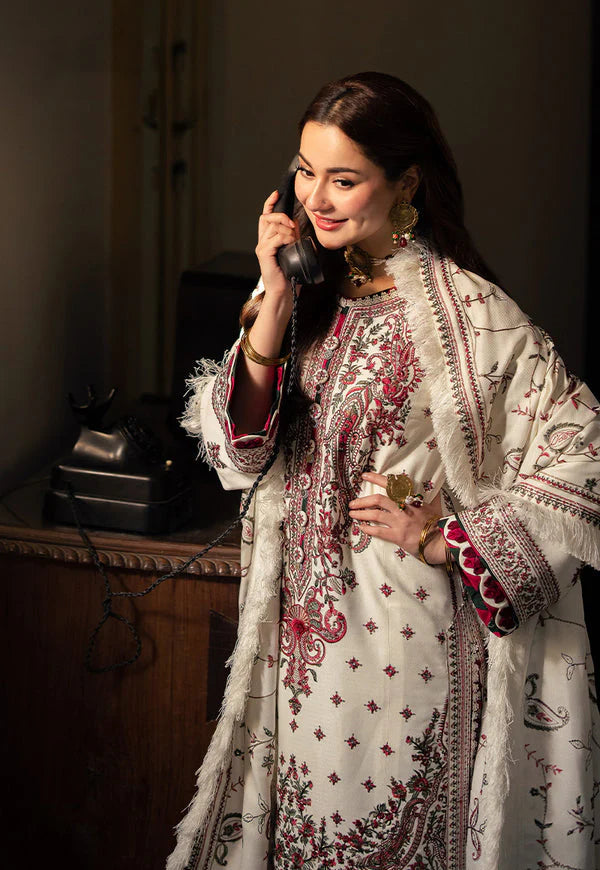 ASIM JOFA-3PC DHANAK SEQUENCE EMBROIDERED SHIRT WITH DHANAK EMBROIDERED SHAWL & DHANAK TOUSER-UR-4010