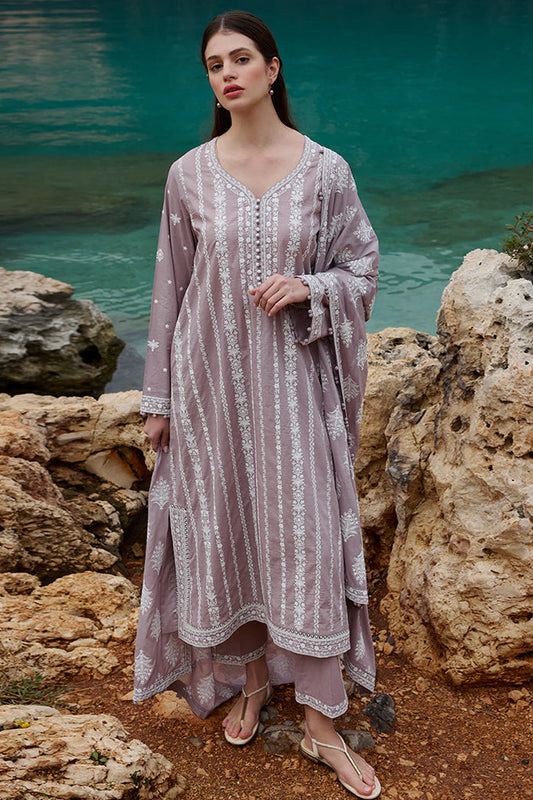 IMAGE-3PC DHANAK EMBROIDERED SHIRT WITH DHANAK EMBROIDERED SHAWL & EMB TROUSER-UR-4018