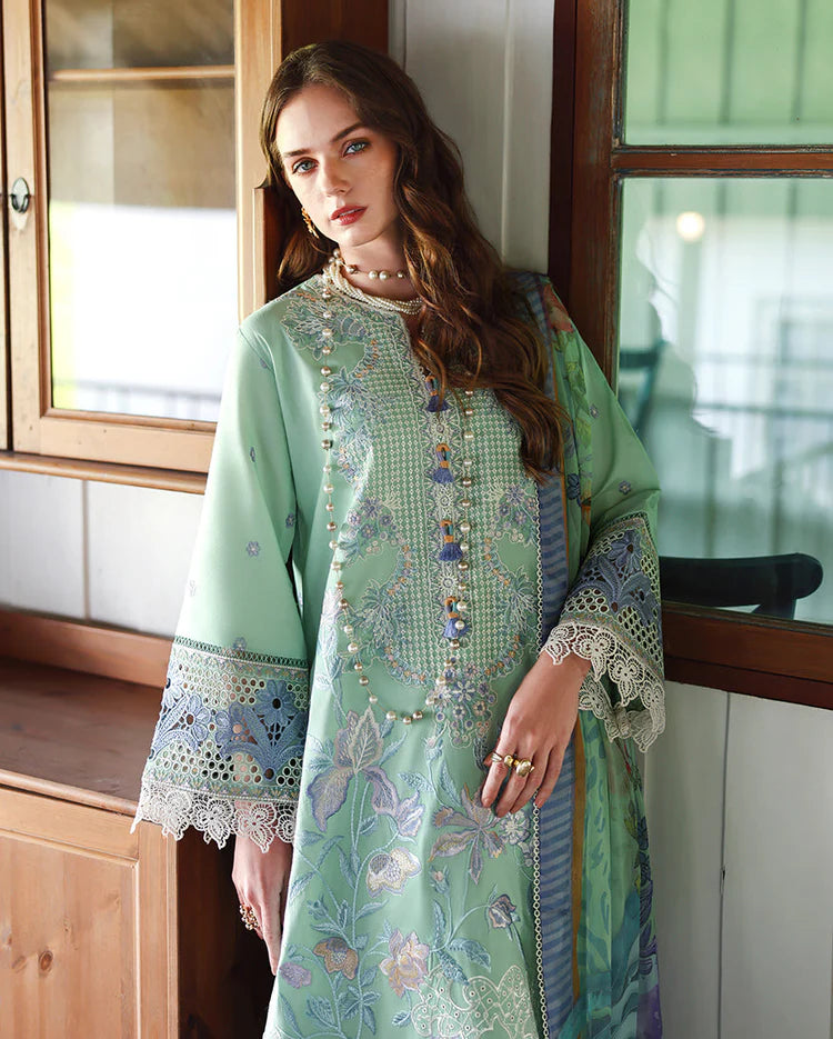 MUSHQ-3PC LAWN HEAVY EMBROIDERED SHIRT WITH SILK PRINTED DUPATTA AND TROUSER-UR-4512