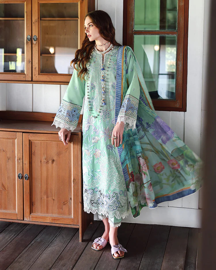 MUSHQ-3PC LAWN HEAVY EMBROIDERED SHIRT WITH SILK PRINTED DUPATTA AND TROUSER-UR-4512