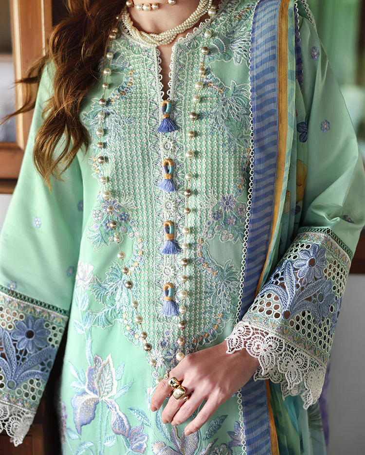 MUSHQ-3PC LAWN HEAVY EMBROIDERED SHIRT WITH SILK PRINTED DUPATTA AND TROUSER-UR-4512