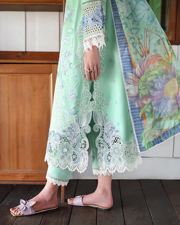 MUSHQ-3PC LAWN HEAVY EMBROIDERED SHIRT WITH SILK PRINTED DUPATTA AND TROUSER-UR-4512