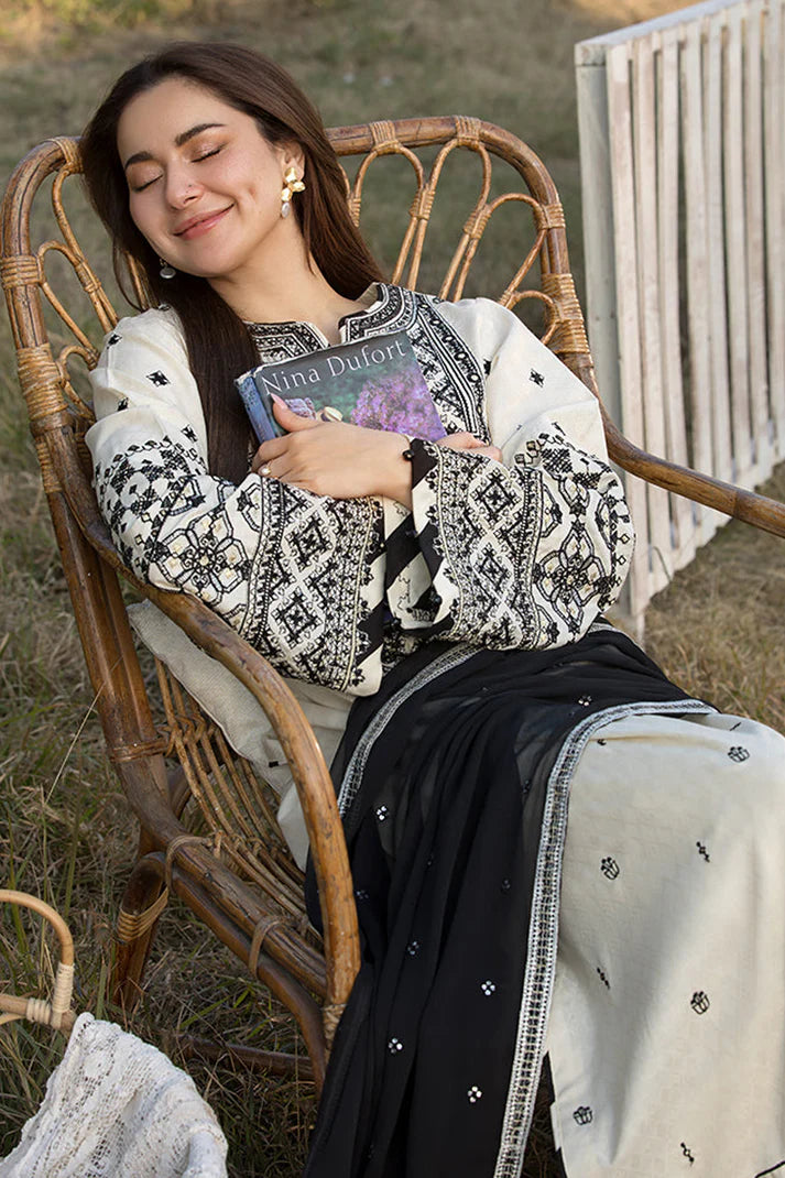 QALAMQAR-3PC LAWN EMBROIDERED SHIRT WITH CHIFFON EMBROIDERED DUPATTA AND TROUSER-UR-2948