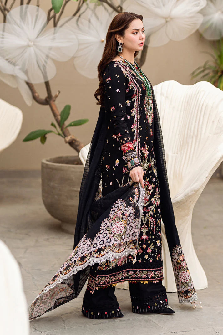 QALAMQAR- 3PC LAWN EMBROIDERED WITH MONARK HEAVY EMBROIDERED READY TO WEAR DUPATTA-UR-BLACK