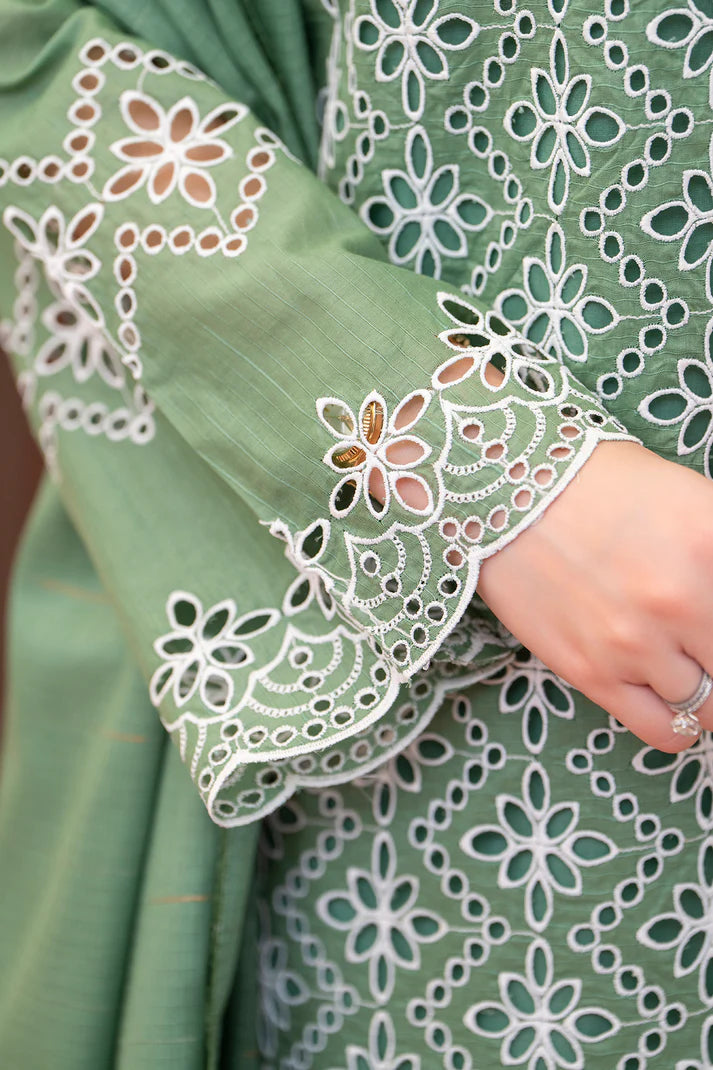 MIRAKHI-3PC LAWN CHIKENKARI EMBROIDERED SHIRT WITH LAWN TUBE SLUB DUPATTA-UR-2981