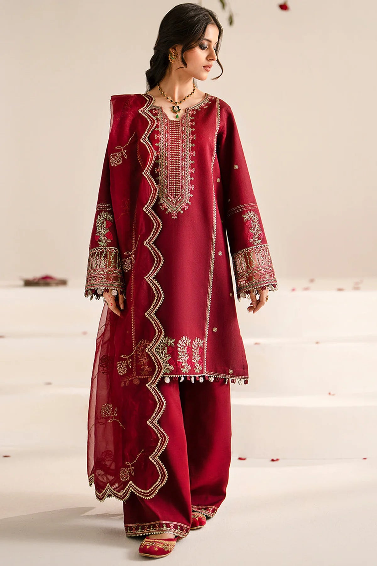 JAZMIN-3PC LAWN EMBROIDERED SHIRT WITH ORGANZA EMBROIDRED DUPATTA AND TROUSER-UR-2602